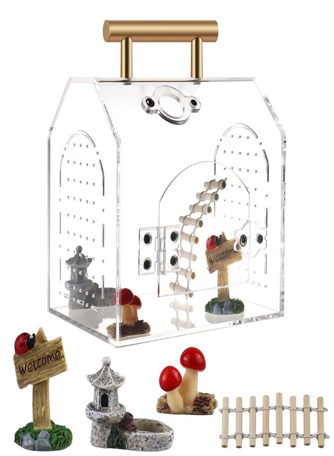 SORWATEE Jumping Spider Enclosure kit, Acrylic Tarantula Enclosure with Wooden Bridge, Mushroom, Pagoda Pond, Road Signs, Insect Terrarium with Handle and Magnetic Door, No Assembly Required (Medium) - Image 1